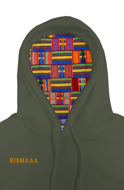 Bismaaa Heart of a Believer - Military Green African Print Liner Pullover Hoodie